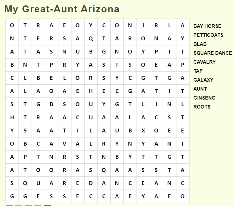 My Great Aunt Arizona Wordsearch